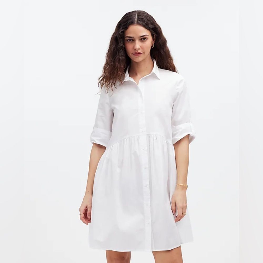 Madewell NWT Button-Front Mini Shirtdress in Poplin Size XS in White